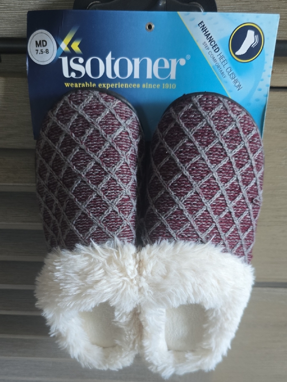 isotoner Maroon Diamond Knit Plush-Lined Slip-On Slippers